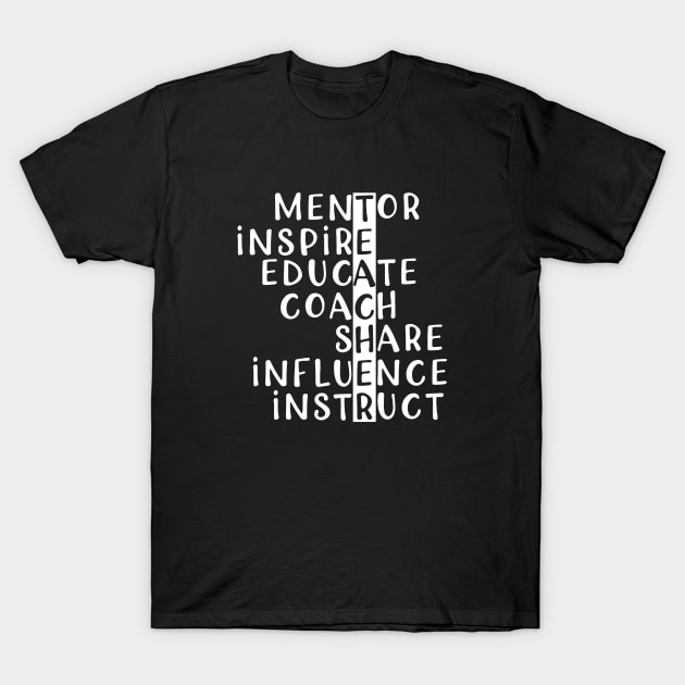 Teacher - Mentor Inspire Educate Coach Share Influence or instruct T-Shirt by KC Happy Shop